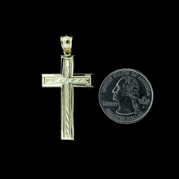 Real 10K Yellow Gold Large Diamond Cut Cross Pendant - Picture 5 of 5